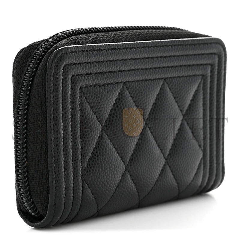CHANEL CAVIAR QUILTED BOY ZIP AROUND COIN PURSE WALLET BLACK A80602 (11*7.5*2cm)